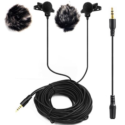 Nicama Dual Head Lavalier Microphone with 2 Windscreen Muffs