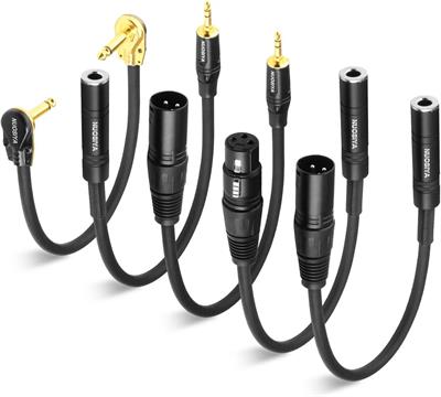 NUOSIYA 5pcs Music Cables Set,3.5mm to XLR Cable, 6.35mm Jack to XLR Cable,6.35mm 90° Effect Pedals Cables