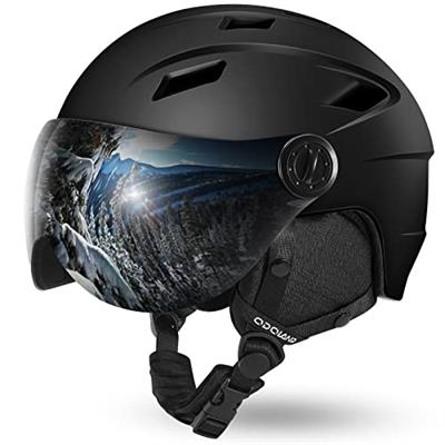 Odoland Ski Helmet with Ski Goggles, Light Weight Snowboard Helmet and 2-in-1 Visor Detachable Goggles Set, Snow Sport Helmets (Medium,Black)