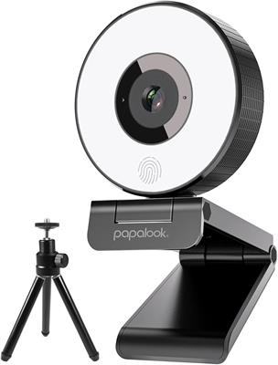 papalook 1080P USB Webcam with Ring Light and Tripod, PA552 Full HD Streaming Web Camera with Dual Microphones Zoom Skype Facetime Video Conference
