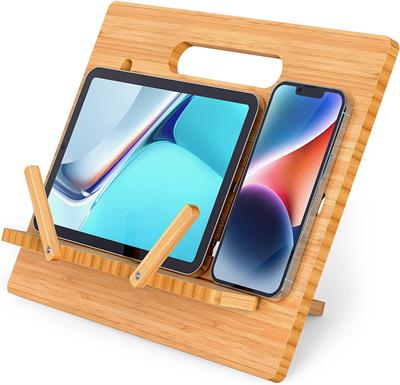 Pezin & Hulin Bamboo Tablet Stand Large, Support Up to 15 inch Tablets Holder for Tablets, Smartphone Stand
