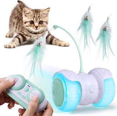 Pidsen Cat Toys Smart Automatic & Manual Electric Kitten Toys for Indoor Cats Rechargeable Remote Control Colourful Light Feathers with Bells Cat Ball for Cats Kitten
