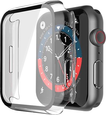 Piuellia 2 Pack Transparent Hard Case with Tempered Glass Screen Protector Compatible for Apple Watch Series 9(2023) Series 8 Series 7 45mm