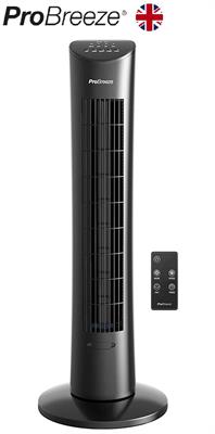 Pro Breeze 30-inch Tower Fan with Oscillation, Ultra-Powerful 60W Motor, Remote Control, 7.5 Hour Timer and 3 Cooling Fan Modes for Home and Office