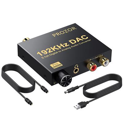 PROZOR 192kHz Digital to Analog Audio DAC Converter Optical Coaxial SPDIF Toslink to Stereo L/R RCA 3.5mm with Volume Knob