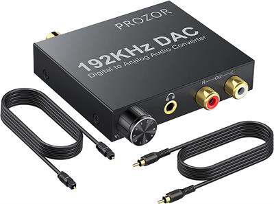 PROZOR Digital to Analog Audio Converter 192KHz Optical to RCA Converter with Optical & USB Power Cable Digital DAC Converter SPDIF TOSLINK to Stereo L/R & 3.5mm Jack