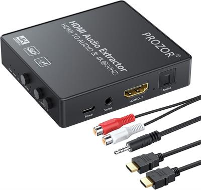 PROZOR HDMI Audio Extractor 4K@30hz HDMI to Spdif Toslink Converter HDMI to 3.5mm Stereo Adapter with Volume Control 3.5mm to 2RCA Audio Cable
