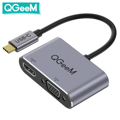 QGeeM USB C HDMI VGA Adapter for Xiaomi Notebook Macbook Pro Type C to HDMI Cable 4K Converter USB Type C VGA Splitter Hub Dock