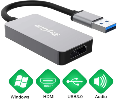 RayCue USB 3.0 To HDMI Adapter With HD Audio Video Cable Graphics Converter For 1080P Multiple Monitor