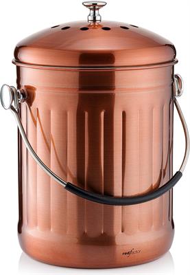 RED FACTOR Premium Compost Bin for Kitchen Countertop Stainless Steel Food Waste Bucket with Innovative Dual Filter Technology 1.3 Gallon