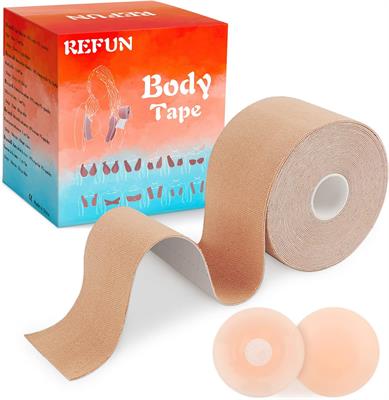 REFUN Breast Band Bra Invisible Self-Adhesive Strapless Adhesive Bra with 1 Pairs Silica Gel Breast Lift Tape for AE Cup Large Breasts