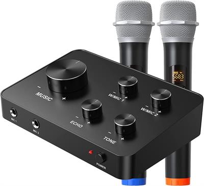 Rybozen Karaoke Wireless Microphone, UHF Dual Portable Wireless Microphone Systems for Karaoke, TV, PC, Party, DJ, Speaker, Meeting, Church, Wedding, Supports HDMI AUX Input/Out