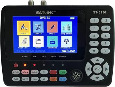 SATLINK ST-5150 DVB-S2/C/T2 Combo Satellite TV Finder Meter MPEG-2/MPEG-4 H.265 (8 Bit) HEVC Supports QPSK,8PSK,16QAM,64QAM,256QAM with Compass