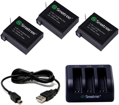 Smatree Pack of 3 Battery and 3 Channel Charger for Gopro Hero 4