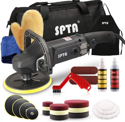 SPTA Buffer Polisher, 7 Inch 180mm Rotary Polisher Car Polisher Electric Polisher RO Polisher & Polishing Pads Set for Auto Buffing and Polishing