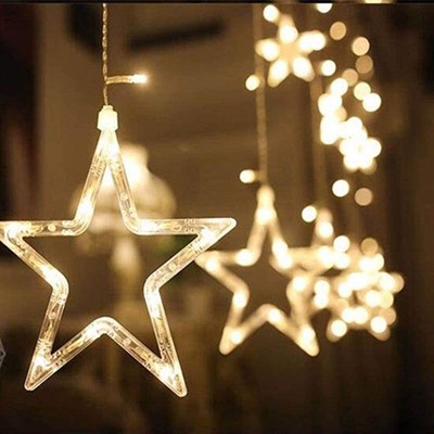 Battery Powered 12 Stars and 138 LEDs Fairy Curtain String Lights with 8 Modes 2.5m Warm White