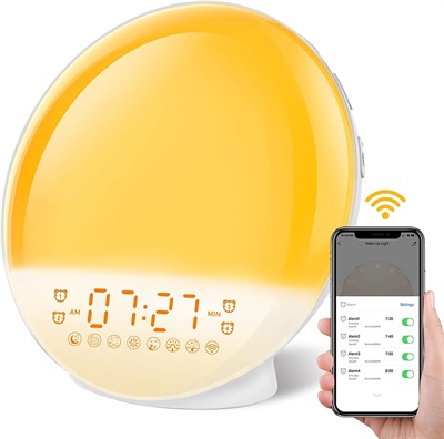 Sunrise Alarm Clock, Smart Wake Up Light Work with Alexa, 4 Alarms with FM Radio, 7 Nature Sounds & Snooze, 7 Colors Night Light