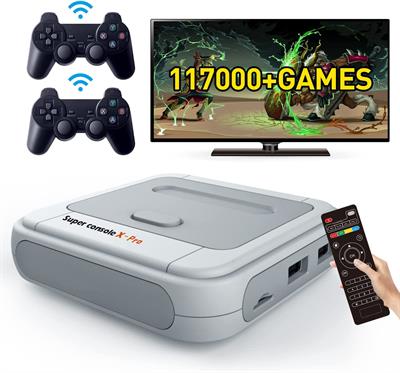 Super Console X PRO Game Console,Dual Systems, Built-in 117,000+ Games for 4K TV,Support NES/PS1/PSP