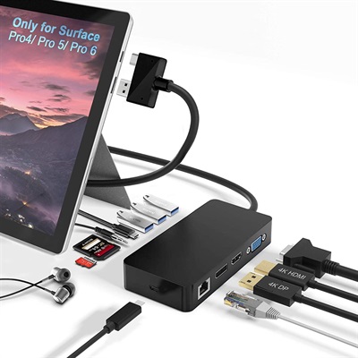 Surface Pro Dock for Surface Pro 4/Pro 5/Pro 6 USB Hub Docking Station with Gigabit Ethernet, 4K HDMI VGA DP Display