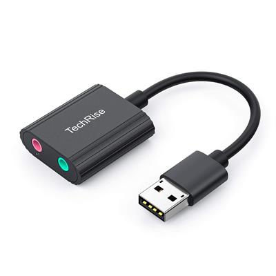 TechRise USB Audio Adapter External Stereo Sound Card with 3.5mm Headphone and Microphone Jack