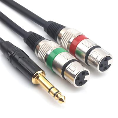 6.35mm (1/4inch) TRS Male Plug to Dual XLR Female Microphone Stereo Unbalanced Audio Converter Adapter Y Splitte Cable Cord (1.5 Meter)