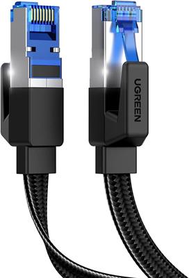 UGREEN Ethernet Cat 8 Cable 10M Internet LAN Cable Flat High-Speed 40Gbps 2000Mhz Network Cable, Gigabit Braided RJ45 LAN Cable Patch Cord 