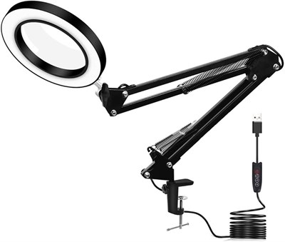 Ulable1 LED Magnifying Lamp with Adjustable Swivel Arm 5X Magnifier Desk Lamp with 3 Colors