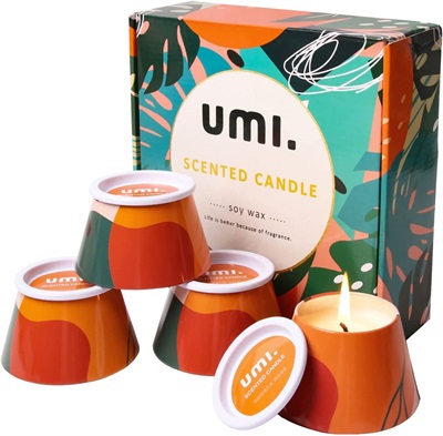 Umi Scented Candles Set of 4 Gift Set with 100% Real Soy Wax Candle, 30-35 Hours Burn Time, for Relaxing and Stress Relief, 800 g