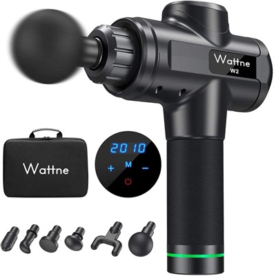 Wattne W2 Muscle Massage_Gun, Deep Tissue Percussion Electric Hand Massager Sports Exercise for Athletes Super Quiet Brushless Motor Cordless