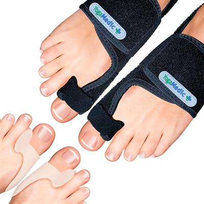 YOGAMEDIC® Bunion Corrector Toe Straightener to Relax, Spread and Stretch- 2x Bunion Splints, 2x Silicone Bunion Correctors - Day & Night Time Adjustable, Flexible Bunion Support Kit- for Women & Men