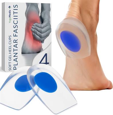 YogaMedic Heel Shoe Pads- 2 Pairs (4 Pcs) of Heel Gel Cups for Comfort, Plantar Fasciitis, Achilles Tendonitis & Heel Spur Pain- Cushion Heel Support- Reduce Pressure & Pain Inserts Cups (Size: 35-39)
