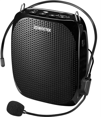 Zoweetek 10W Voice Amplifier Rechargeable 1800mAh, Portable Waistband Wired Headset Microphone Amplifier 