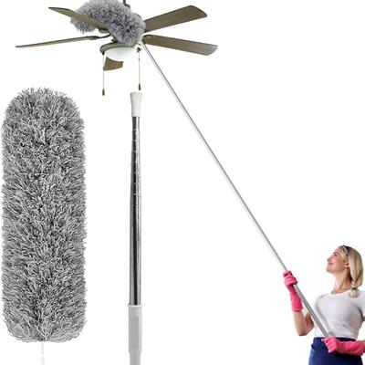 Microfiber Feather Duster Extendable Cobweb Duster with 100 inches Extra Long Pole, Bendable Head & Scratch-Resistant Hat for Cleaning Ceiling Fan, High Ceiling, Blinds, Furniture & Cars