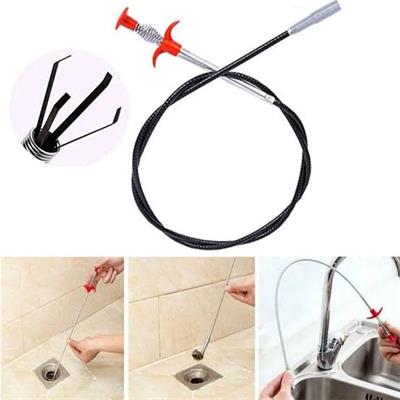  90cm Stainless Steel Hair Catching Drain Cleaner Wire Spring Sink (Black)