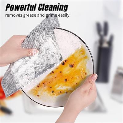 05 Pcs Magic Dishcloth Wire Cleaning Cloths Kitchen Silver Dish Pot Washing Cloth Towels Metal Steel Wire Rags for Kitchen 20x20cm