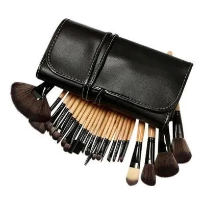 24 Piece Makeup Brush Set With Leather Pouch