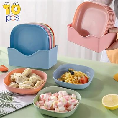 10Pcs Colorful Plastic Plate Multi-function Creative Spit Bone Dish Household Dish Round Square