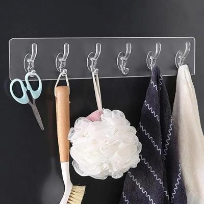 6 Hooks Transparent Self Adhesive Door Wall Hangers Hooks for Kitchen Bathroom