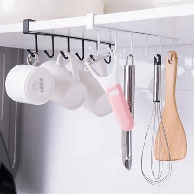 High Quality Black/White Under Cabinet Storage Rack Organizer 6 Hooks Kitchen Cupboard Shelf