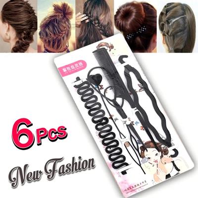 6PCs Braids Tools with Zig Zag Pony Tail Makers Professional Braids Tools Hair Styling Kits For Women