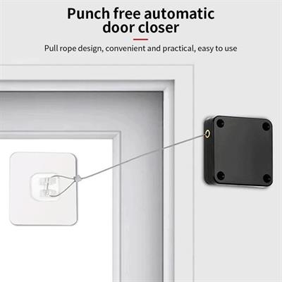 Automatic Door Closer Automatically Close Doors And Window, Drawers Punch Free Bracket Sticker Installation Durable Tension Closing Hook Adjustable Quick Install Portable Pull Induction Puller Steel Wire Retractable Recovery Coil Box 1.2M Self Adhesi