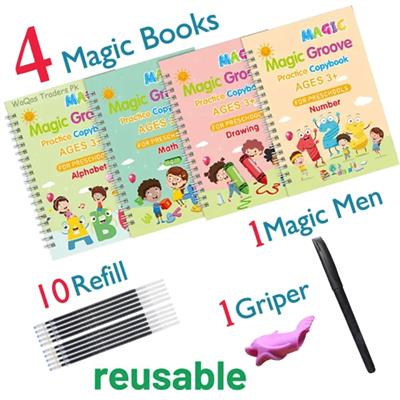 4Pcs Sank Magic Book for Writing, Best Book for Kids Writing Practice, 4 Books 10 Refills 1 Pen