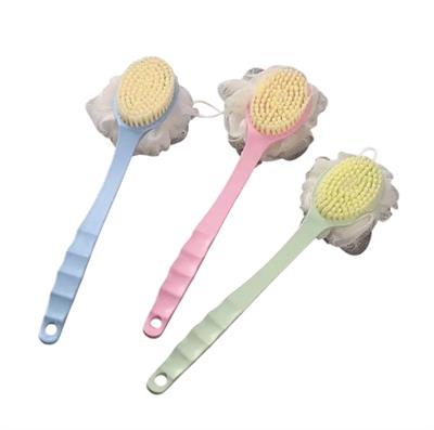 2 In 1 Bathing Scrubbing Long Handle Brush, Shower Body Brush with Bristles and Loofah, Back Scrubber Bath Mesh Sponge with Curved Long Handle, Back Scrubber Body Brush