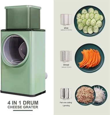 3in1 Multifunctional Tabletop Drum Cheese Grater, Rotary Drum Cutter and Slicer