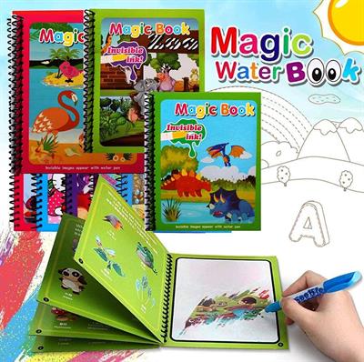 1Pcs Reusable Magic Water Quick Dry Book for Water Coloring with Magic Pen Painting Board for Children Education Drawing Pad- Random Design & Assorted Color Multi Color