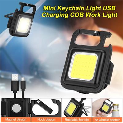 Mini LED Portable Keychain Flashlight Multifunction COB Work Light USB Rechargeable Strong Magnet Outdoor