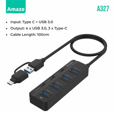 Amaze Type and USB 3.0 7 Port 4 x USB 3.0, 3x Type C Hub for Windows and Macbook Laptop - A327