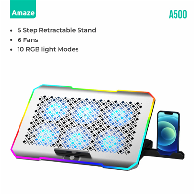 AMAZE A500 Laptop RGB Cooling stand and Cooling Pad with 6 Cooling fans, Detachable Mobile Holder