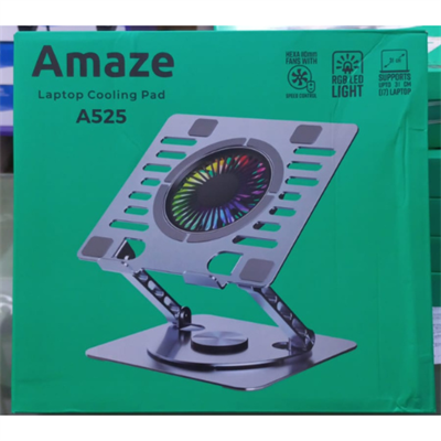 AMAZE Aluminum Laptop Cooling pad A525 - Cooling Fan with Speed Control, RGB Light, Supports laptop up to 17 inch, 360 rotation