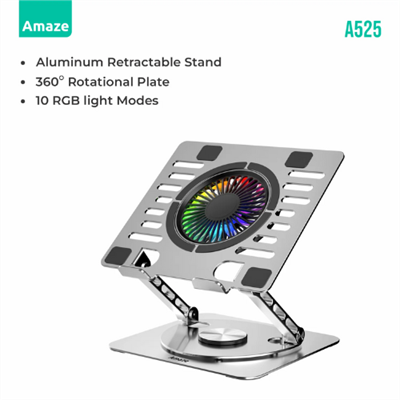 AMAZE Aluminum Laptop Cooling pad A525 - Cooling Fan with Speed Control, RGB Light, Supports laptop up to 17 inch, 360 rotation